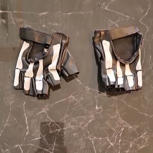 SOLD Black and White Skeleton Fingerless Gloves